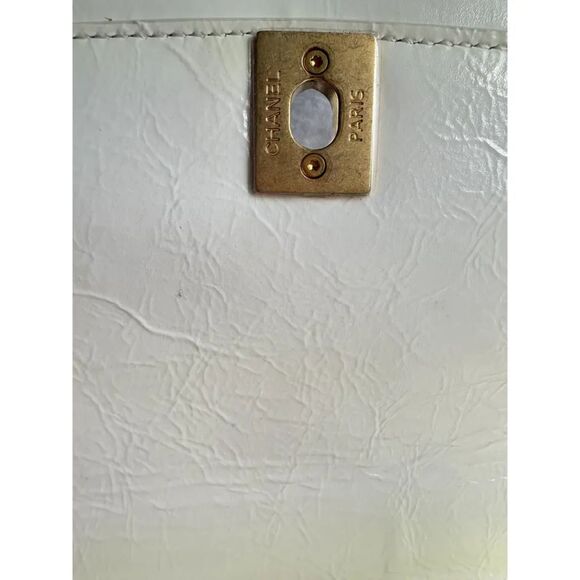 Chanel Timeless Classique Top Handle Leather Bag Quilted Flap White Cream Gold - Picture 9 of 15